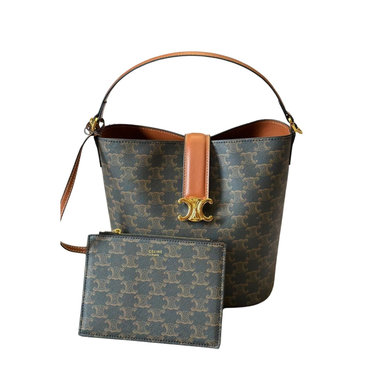 Ce1i*e Medium L0vise Bag In Smooth Triomphe Canvas Calfskin Tan 23Cm
