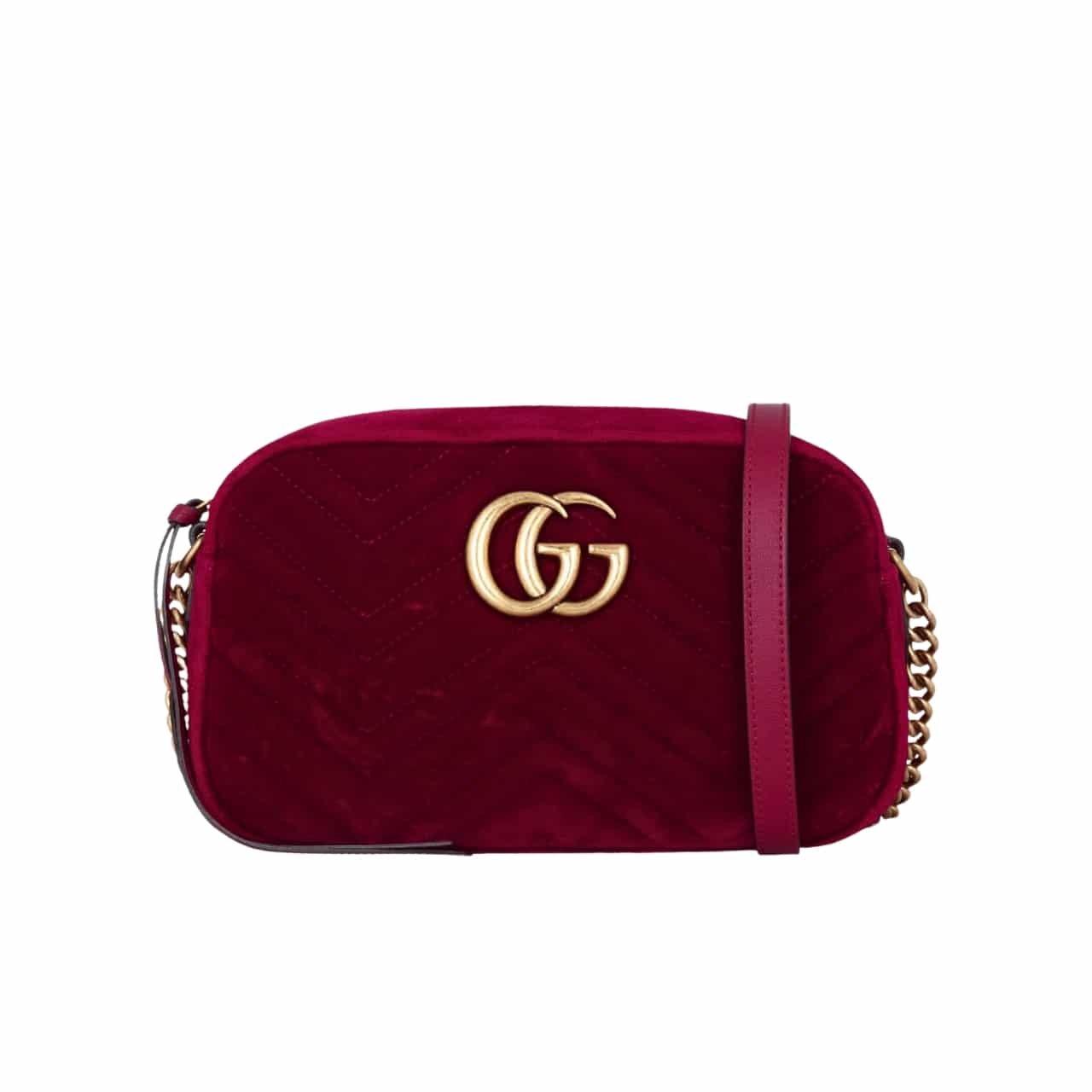 Gvc*1 Small Gg Marmont Camera Bag Velvet Wine Red 23Cm