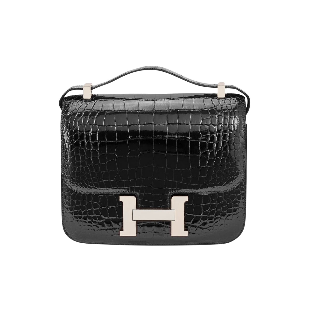 H**me5 Mini Constance 19 Shiny Alligator Palladium Hardware Black 19Cm