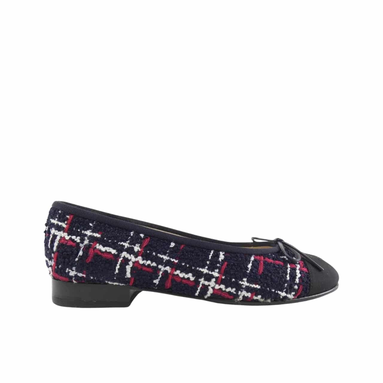 Ch**el Ballerina Flat Shoes Tweed In Black