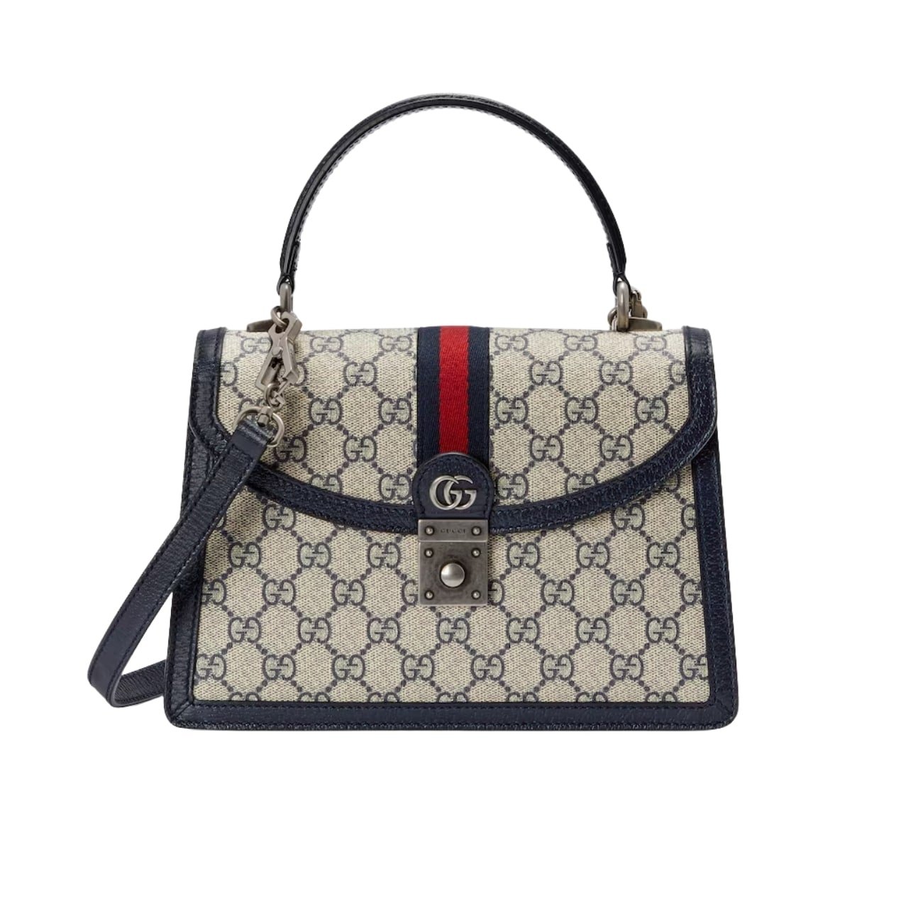 Gvc*1 Ophidia Small Top Handle Bag Beige And Dark Blue 25Cm 651055 96Iwn 4076