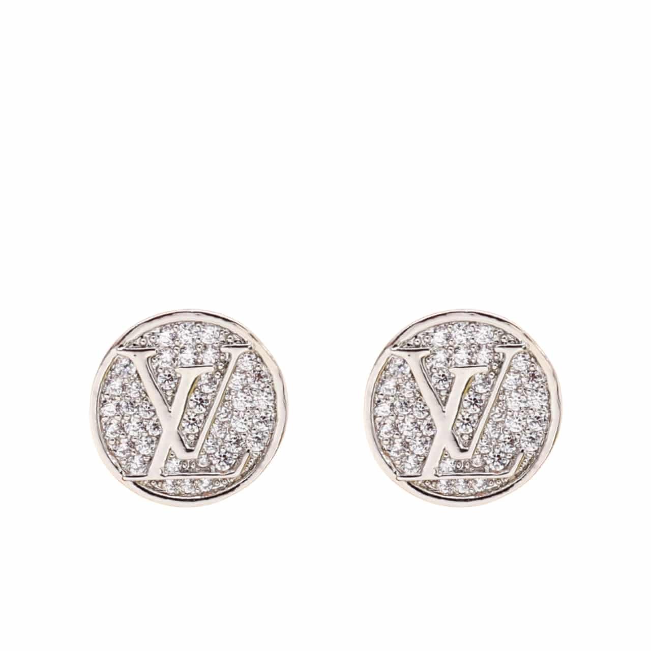 L0vis Vvtt0n Sparkling Circle Stud Earrings White Gold Tone