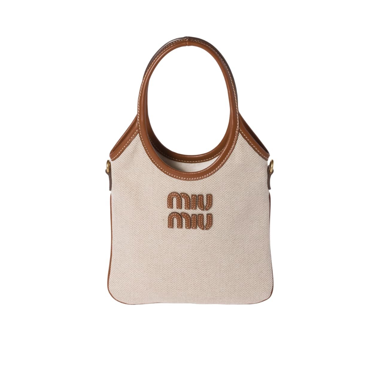 M1um1u Ivy Canvas And Leather Bag Beige 20Cm 5Ba281 Acrn F062F V Olf