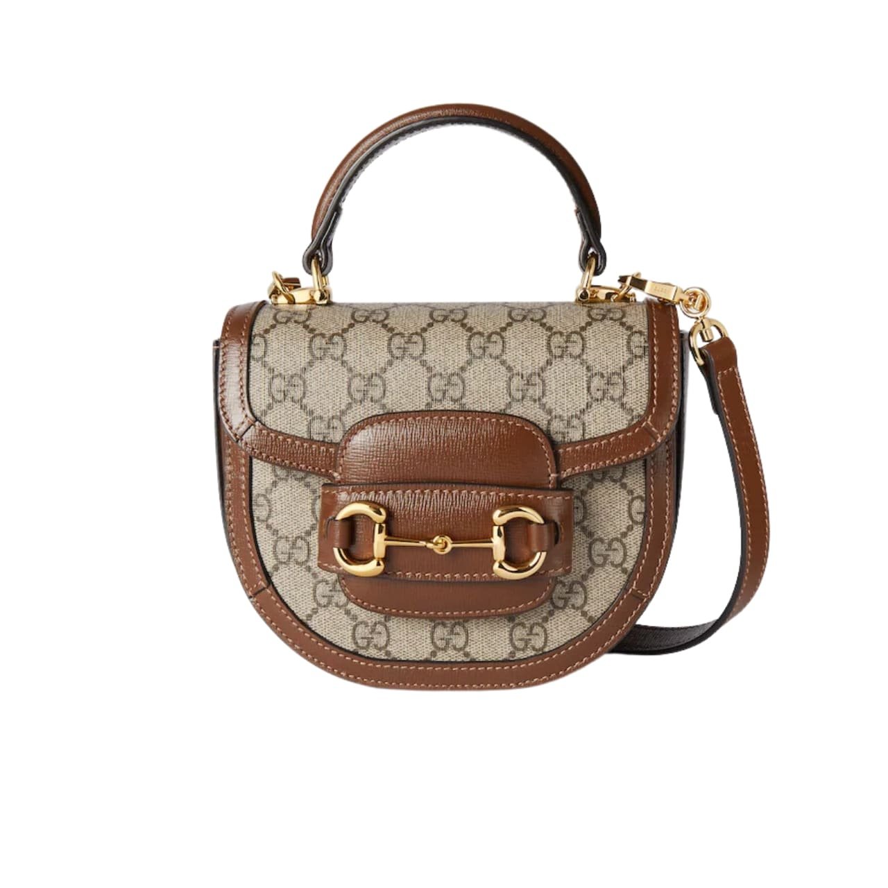 Gvc*1 Horsebit 1955 Mini Top Handle Bag Beige And Ebony ‎14Cm 781387 92Tcg 8563