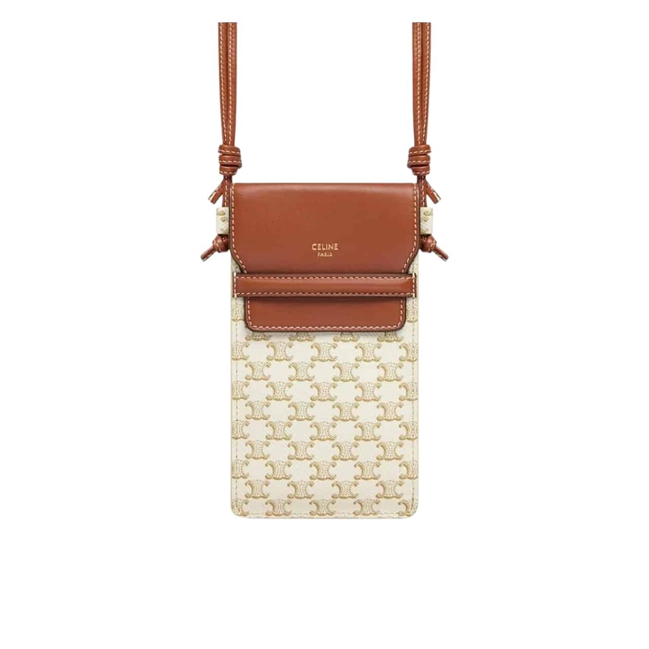 Ce1i*e Women Phone Pouch With Flap In Triomphe Canvas And Beige