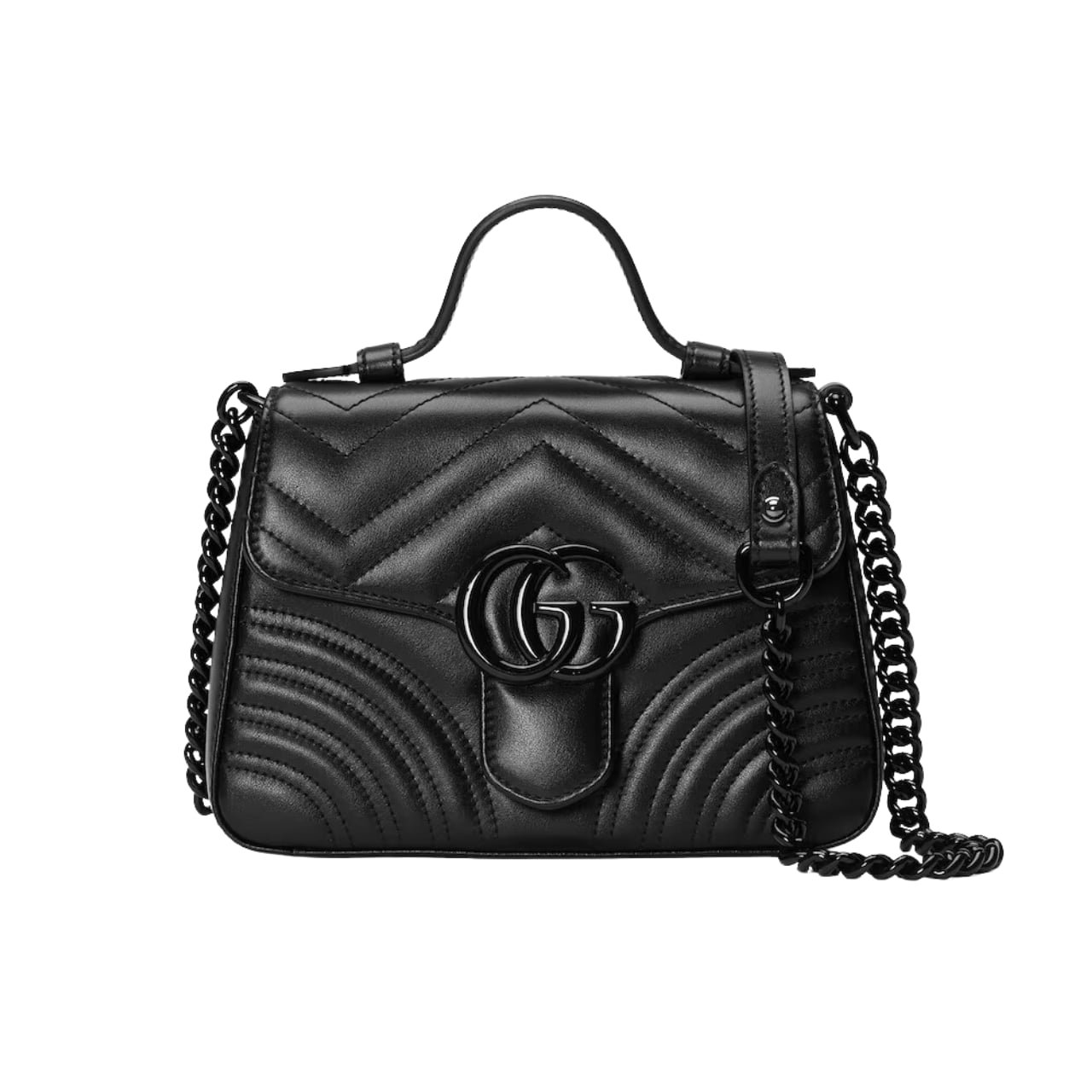 Gvc*1 Gg Marmont Mini Top Handle Bag Black And Black 22Cm 702563 Dtdfv 1000