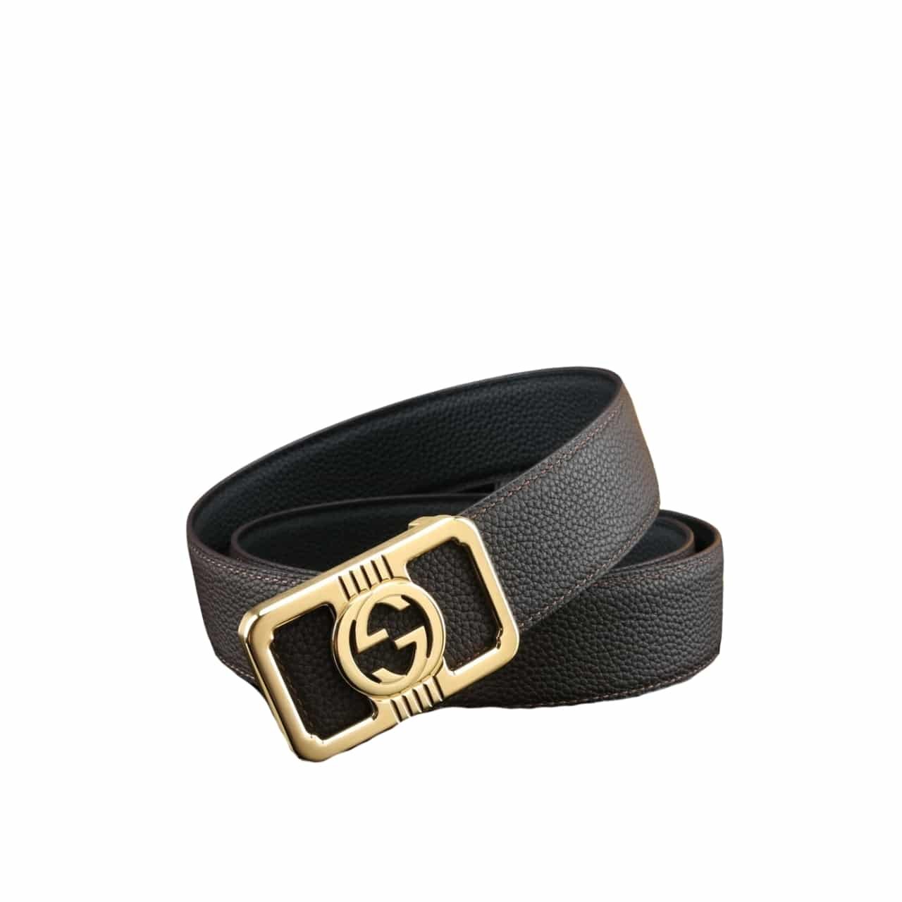 Gvc*1 Cowhide Double G Buckle Belt Gold Tone Hardware In Black