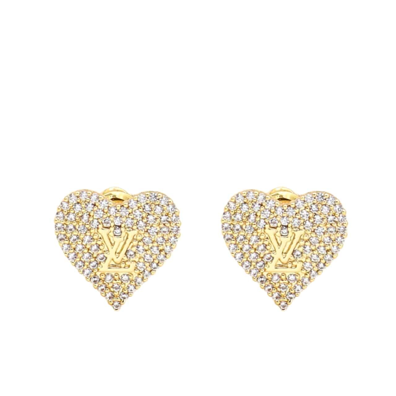 L0vis Vvtt0n Sparkling Heart Stud Earrings Gold Tone