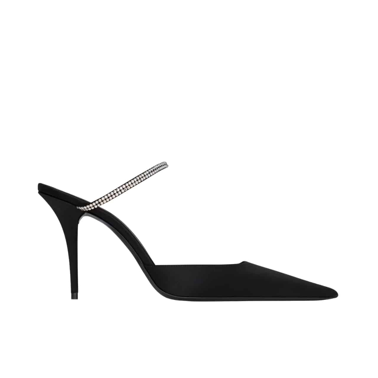 Sa1nt Lau*nt Barbara Mules Satin And Rhinestones In Black 7997159Qn0A1021