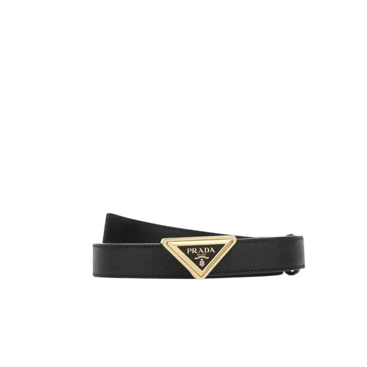 Pra*a Logo Plaque Belt Gold Hardware In Black