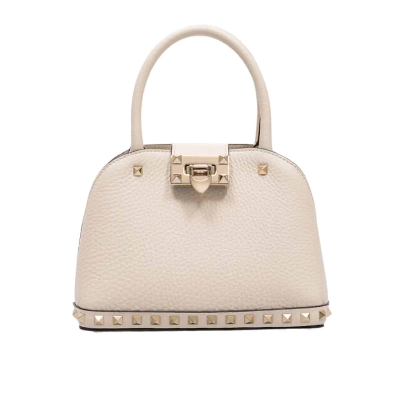 Va1e*ntin0 Garavani Rockstud Handbag In Grainy White 21Cm