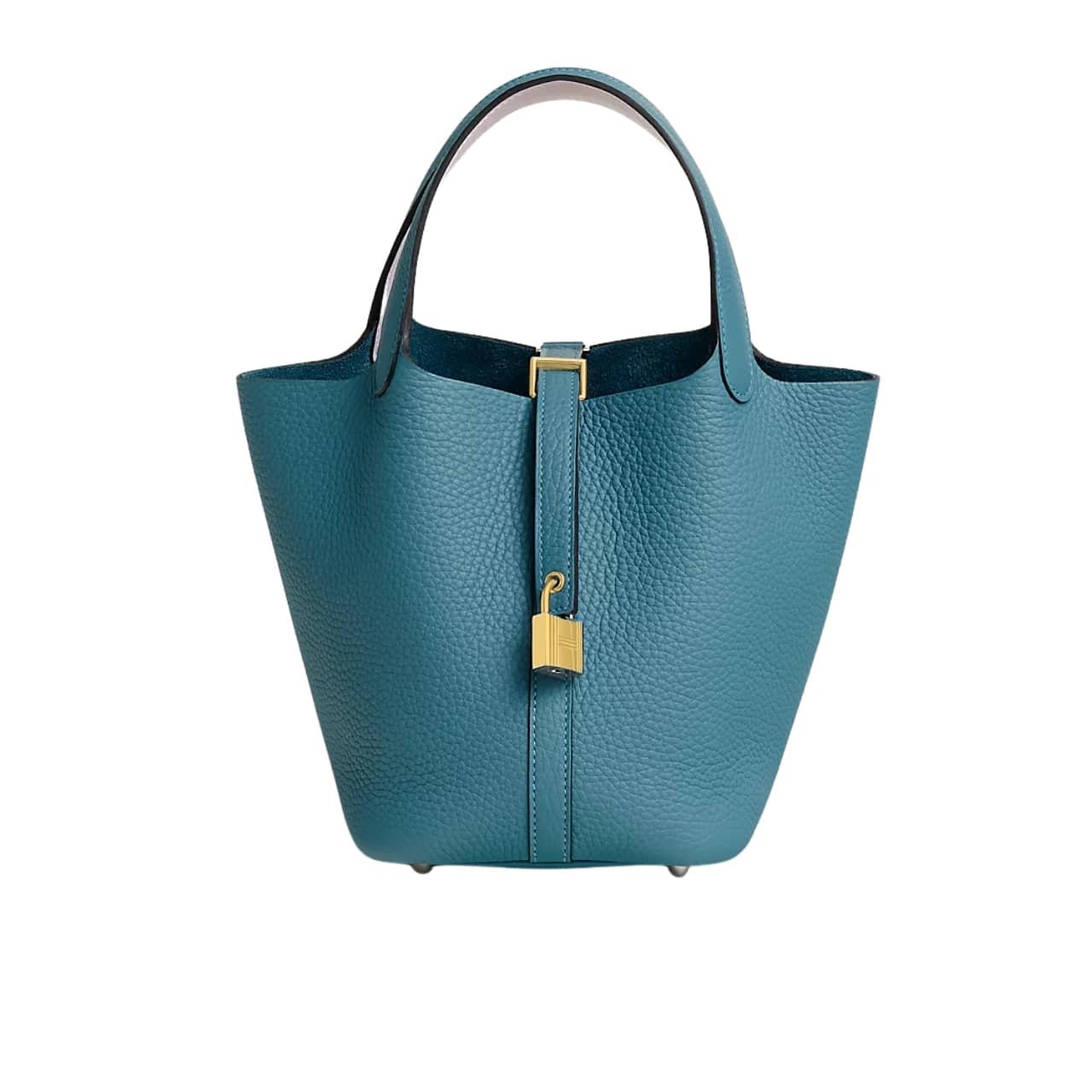 H**me5 Picotin Lock 18 Bag Blue With Gold 18Cm