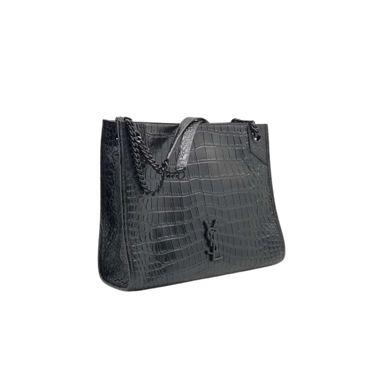 Sa1nt Lau*nt Niki Shopping Bag In Crocodile Embossed Leather Black 33Cm