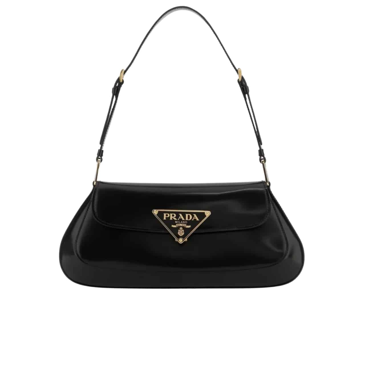 Pra*a Cleo Bag In Brushed Leather With Triangle Logo Black 24Cm