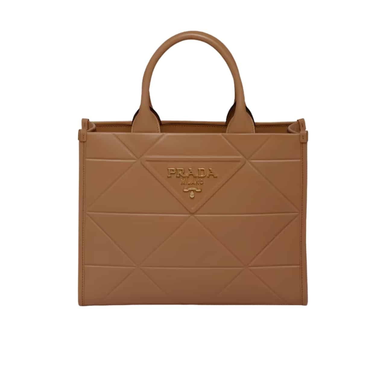 Pra*a Small Symbole Bag With Topstitching Caramel 28Cm 1Ba379 Ask F03Oe V Oco