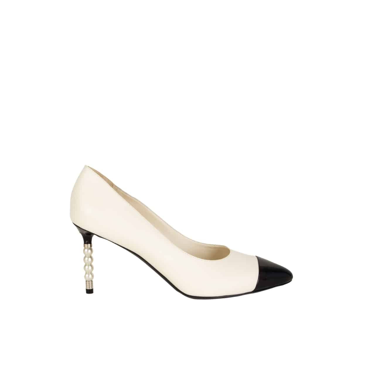 Ch**el Pearl Embellished Heel Pumps White
