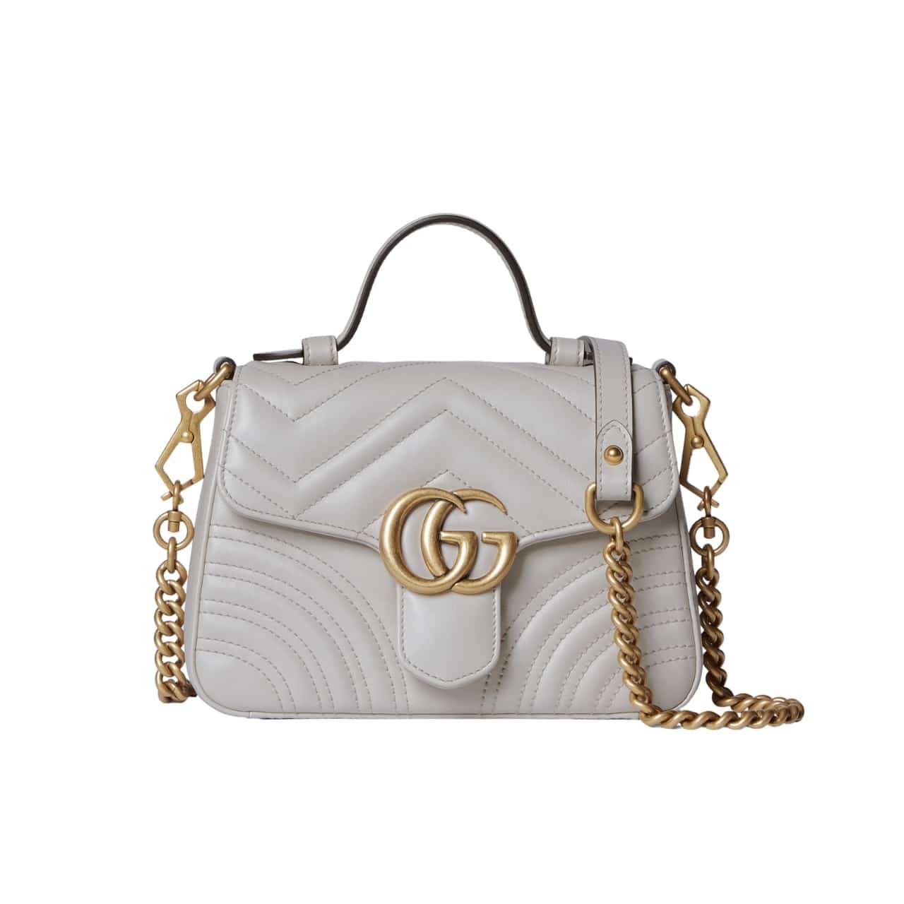 Gvc*1 Gg Marmont Matelassé Chevron Leather Mini Top Handle Bag Light Grey 21Cm 547260 Aabzc 1712