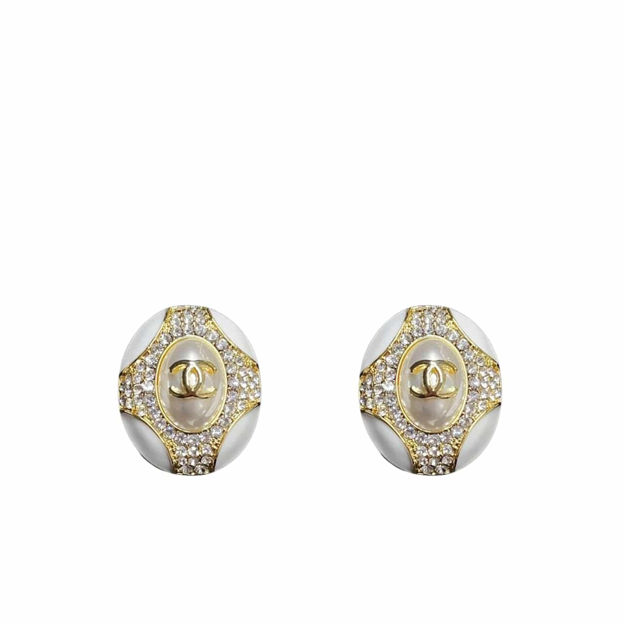 Ch**el Oval Crystal Earrings In Gold