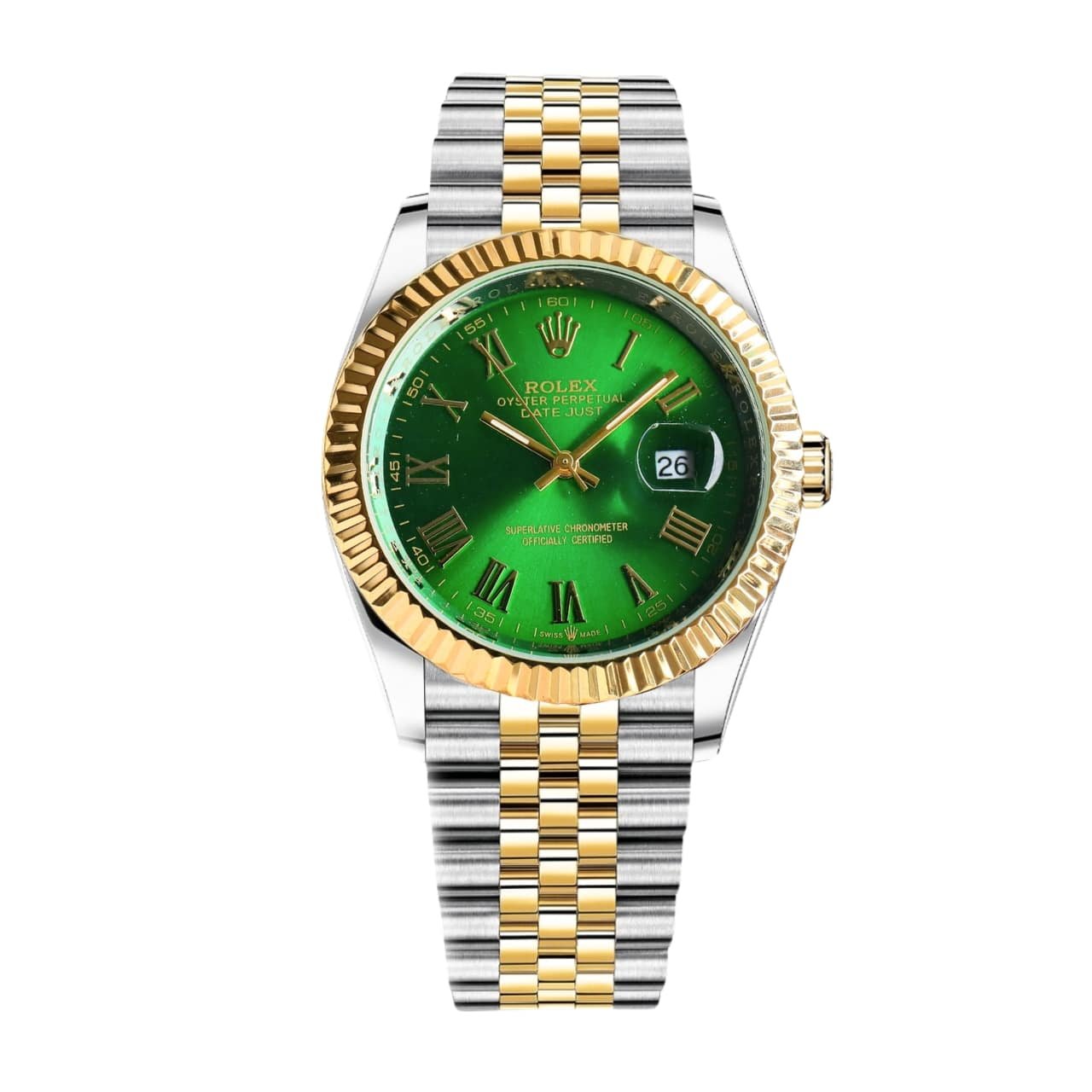 R01ex Datejust Roman Numeral Dial Oystersteel And Gold In Green 41Mm