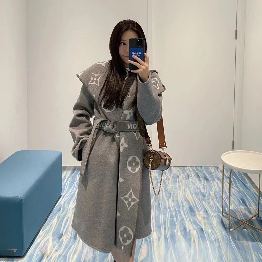 L0vis Vvtt0n Belted Double Sided Hooded Wrap Coat Gray 1A92Vf