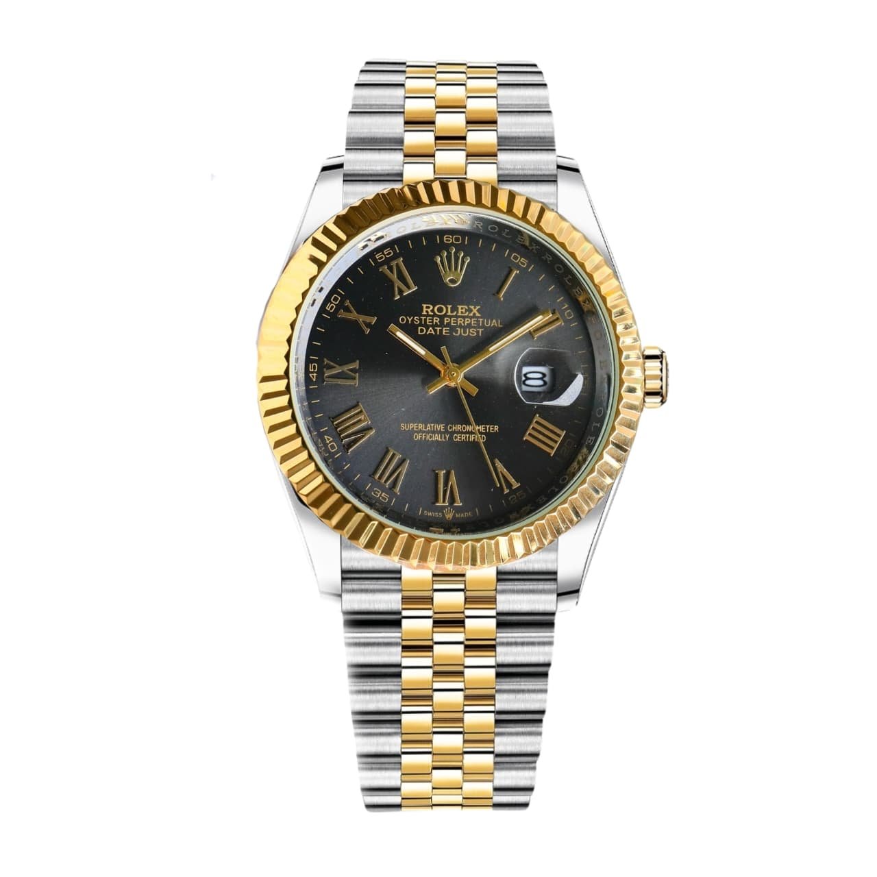 R01ex Datejust Roman Numeral Dial Oystersteel And Gold In Black 41Mm