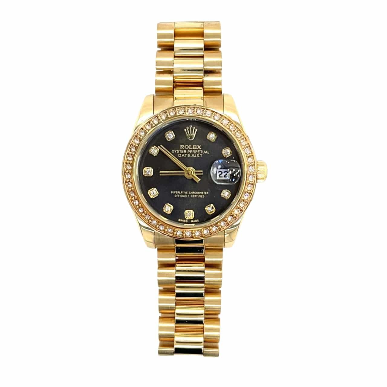 R01ex Lady Datejust 28 D1am0nd Dial 18K Gold In Black 28Mm