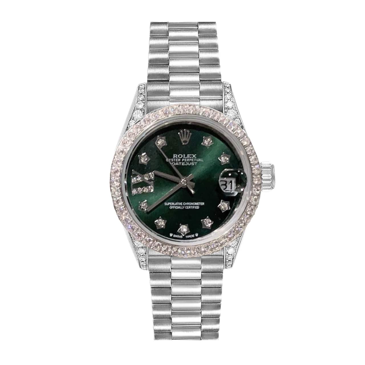 R01ex Datejust D1am0nd Bezel Oyster White Gold Green 31Mm