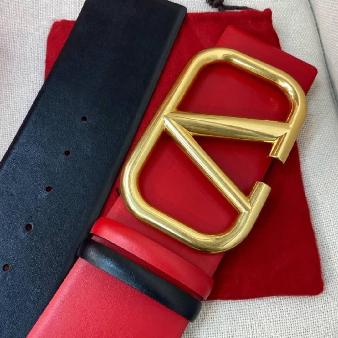 Va1e*ntin0 Garavani V Logo Reversible Leather Belt In Red 70Mm