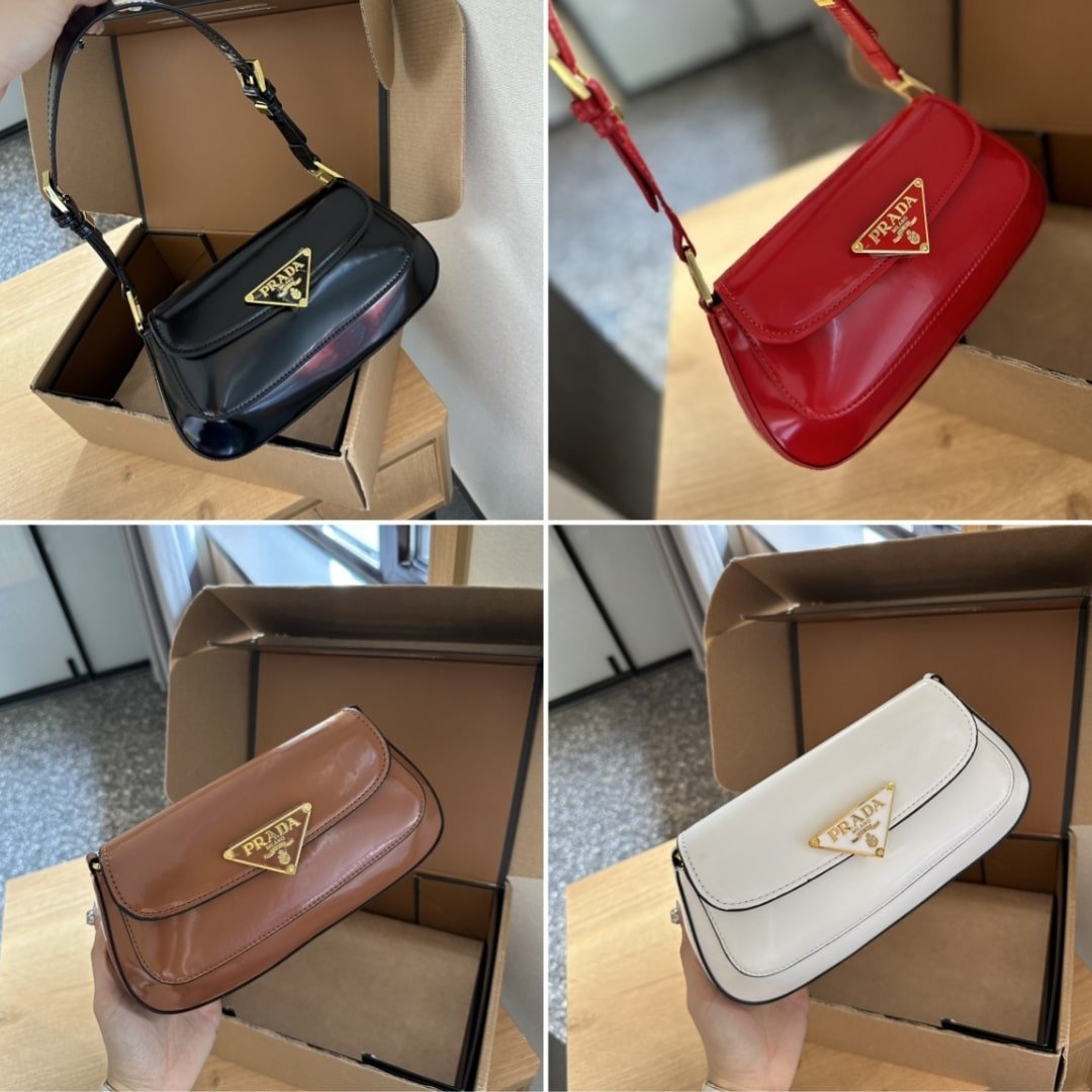 Pra*a Patent Leather Shoulder Bag In Cherry Black 25Cm 1Bd355 069 F03Kj V Hto