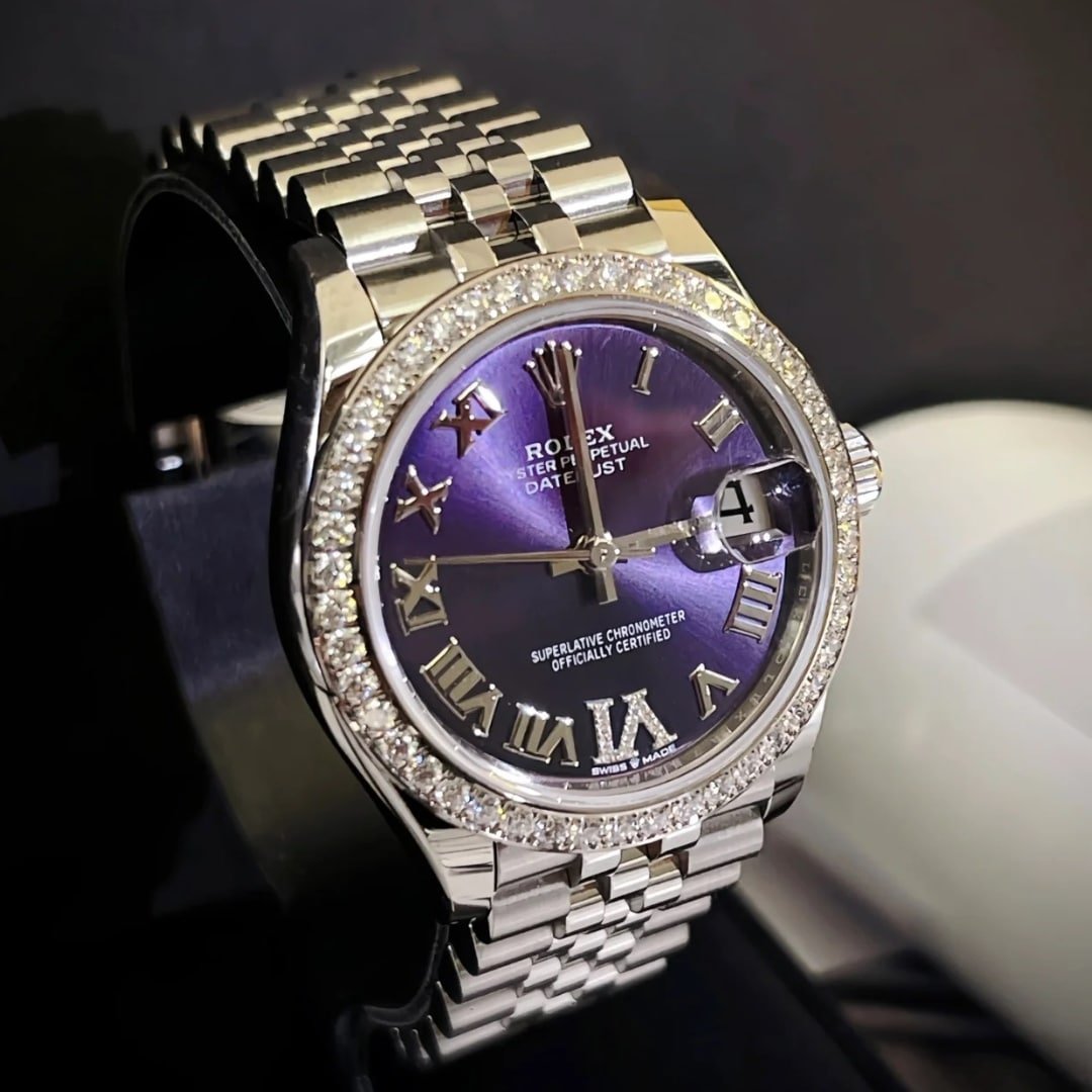 R01ex Datejust 36 Aubergine D1am0nd Dial Oyster Watch In Purple 126284Rbr