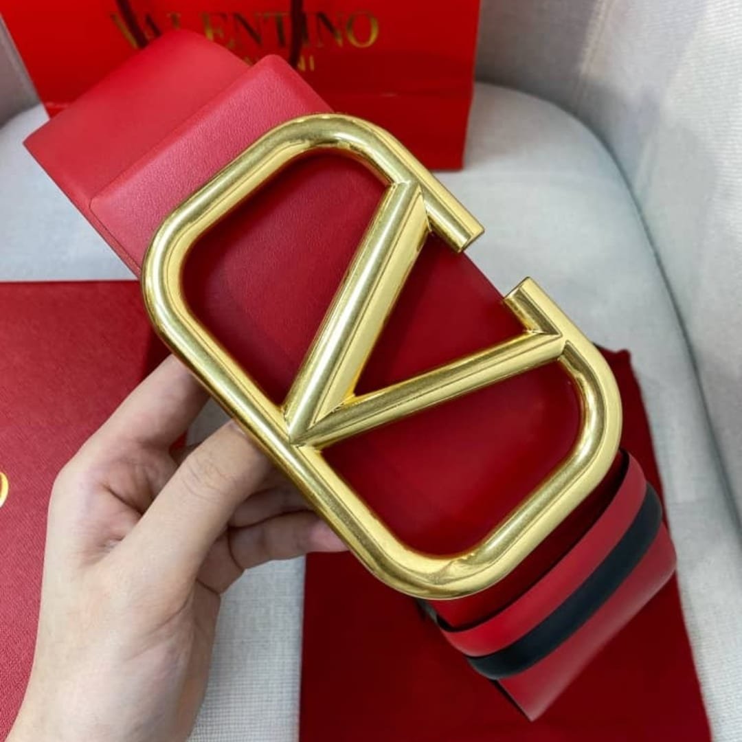 Va1e*ntin0 Garavani V Logo Reversible Leather Belt In Red 70Mm
