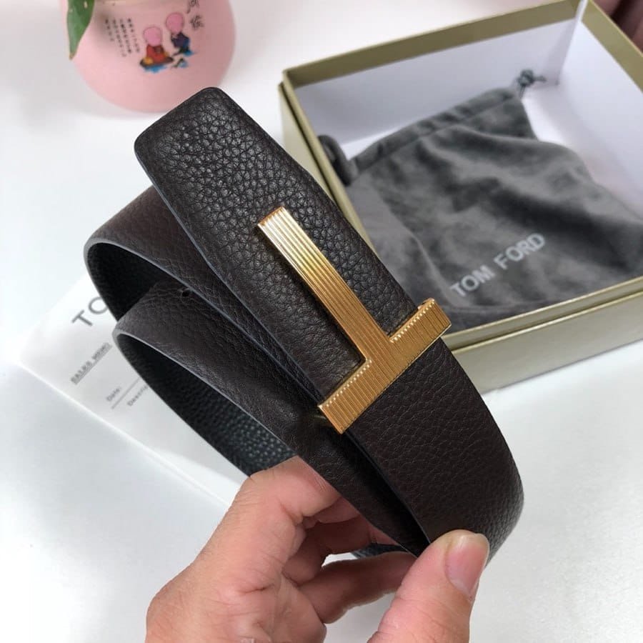 Tom Ford Black Reversible Full Grain Leather Belt