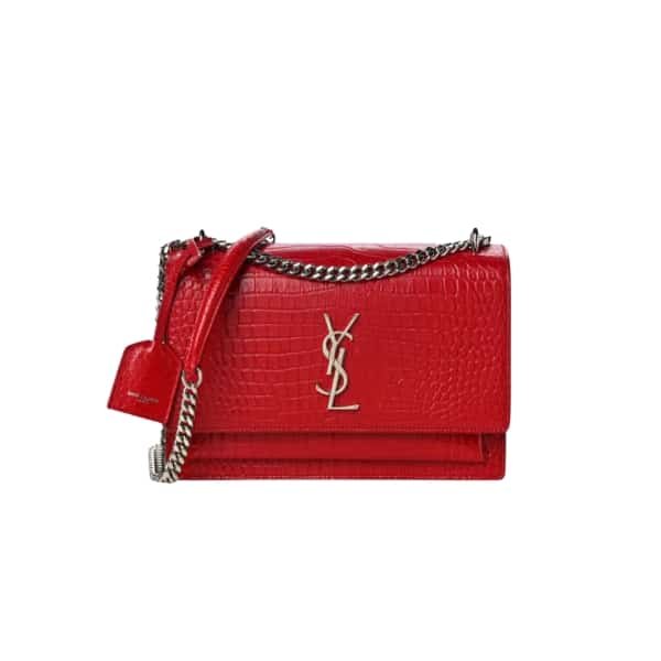 Sa1nt Lau*nt Sunset Embossed Leather Bag Red