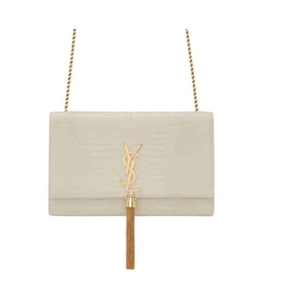 Sa1nt Lau*nt Kate Medium Chain Bag With Tassel In Crocodile-Embossed Shiny White 354119Dnd0J9207
