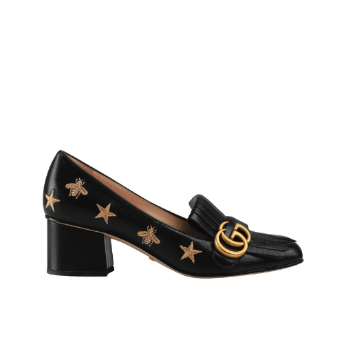 Gvc*1 Embroidered Bee Star Leather Mid-Heel Pump Black