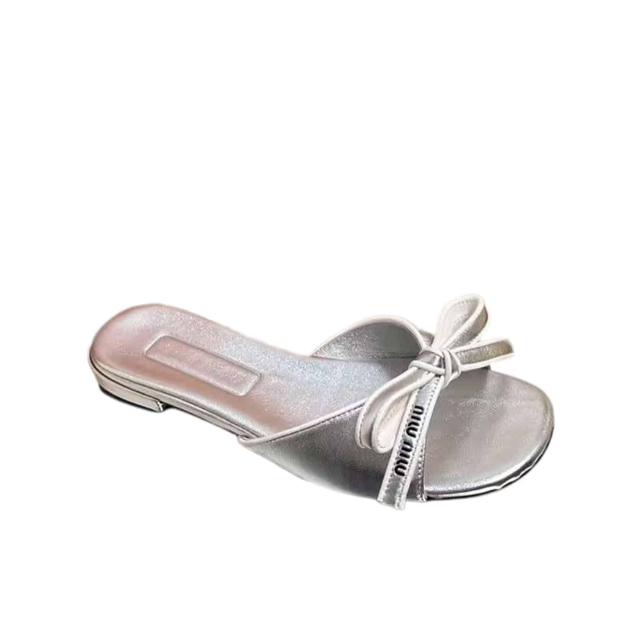 M1um1u Mordoré Nappa Leather Sandals With Bow Silver