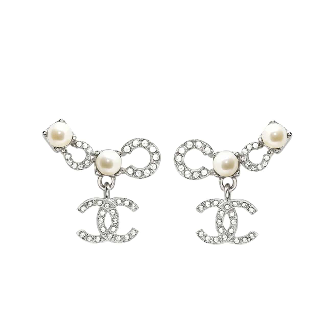 Ch**el Earings Pearly White And Crystal Silver Abf732 B20573 U0937