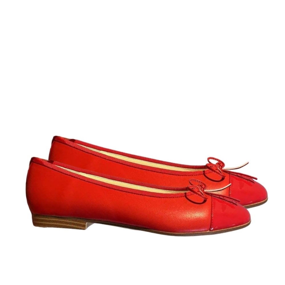 Ch**el Cc Cap Toe Ballet Flats In Light Red Patent Leather