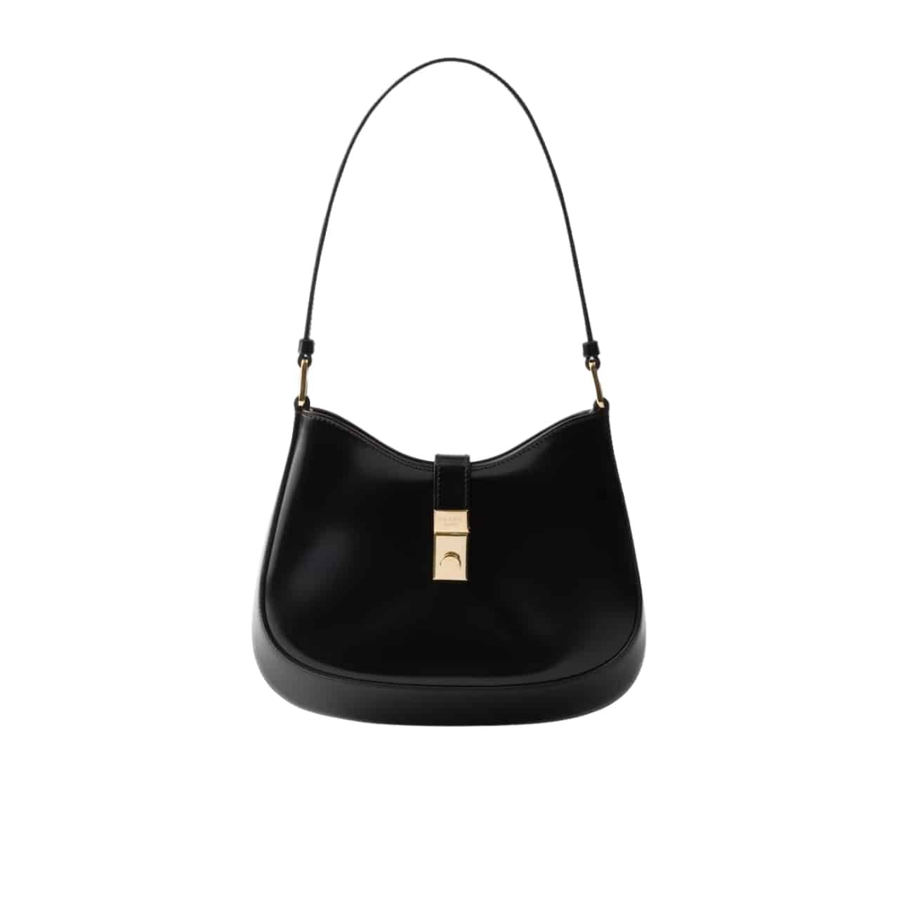 Pra*a Cleo Brushed Leather Shoulder Bag With Clasp Closure Black 26Cm 1Bc169 Zo6 F0632 V Meo