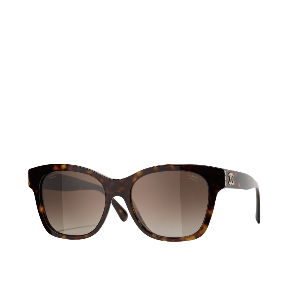 Ch**el Square Sunglasses Acetate And Glass Pearls Dark Tortoise A71494 X08221 S1419