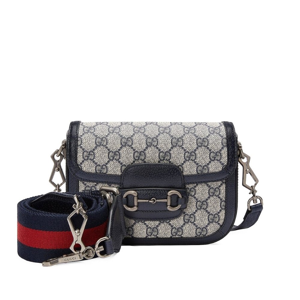 Gvc*1 Horsebit 1955 Small Shoulder Bag GG Svp*me Canvas Navy Blue 20cm 658574 96IWN 4076