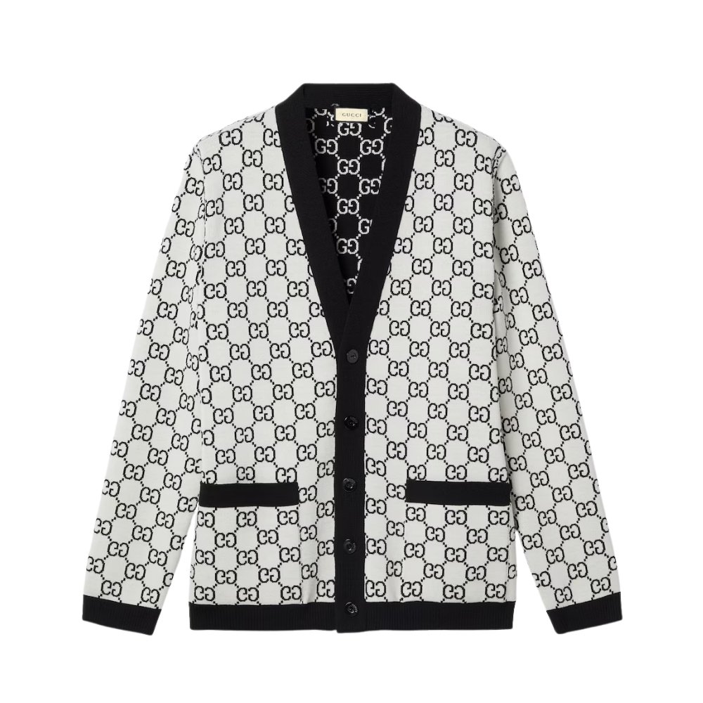 Gvc*1 Reversible Gg Wool Jacquard Cardigan Black And White 798157 Xkejp 1070