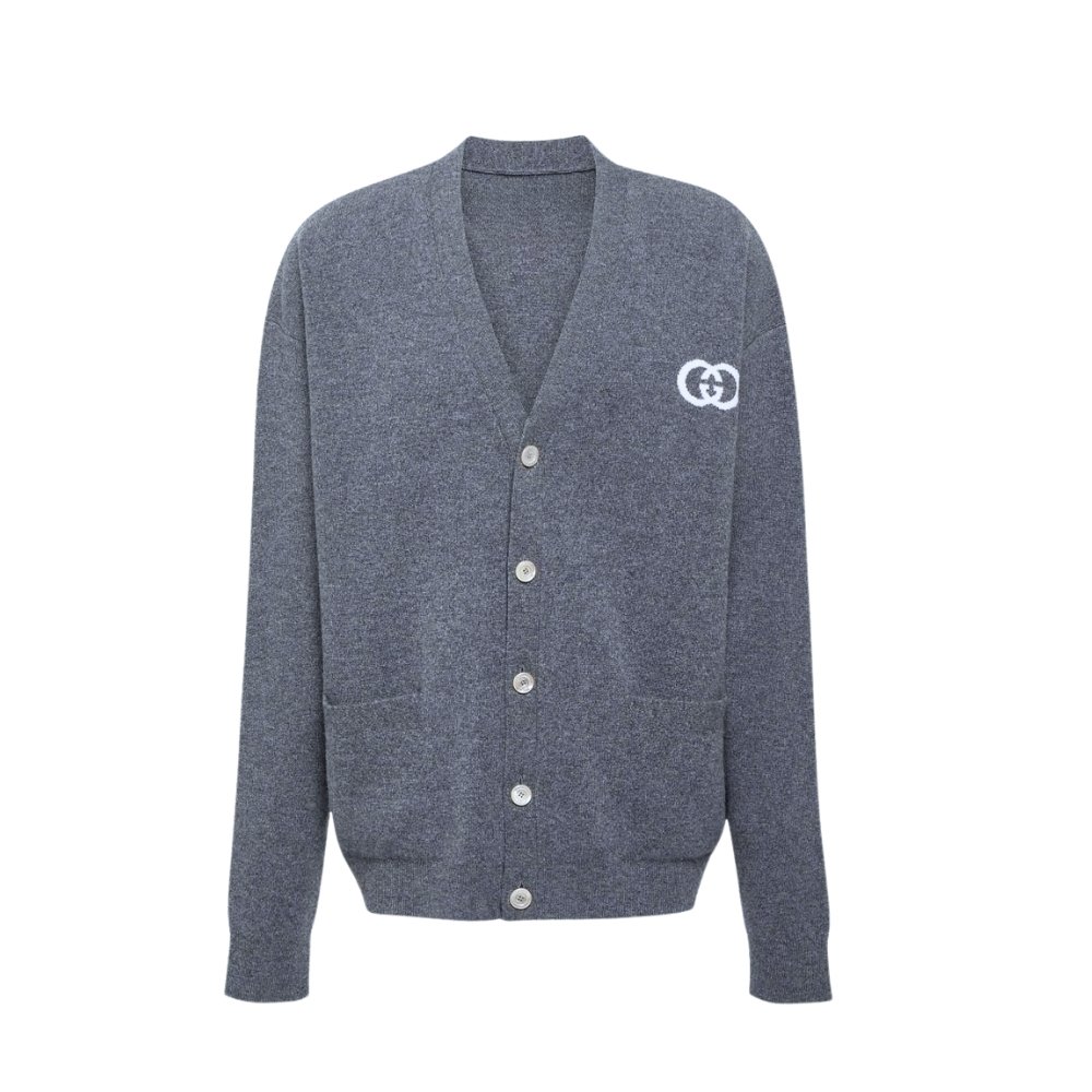 Gvc*1 Interlocking G Knit Wool Cardigan Grey 774005 Xkdxr 1209
