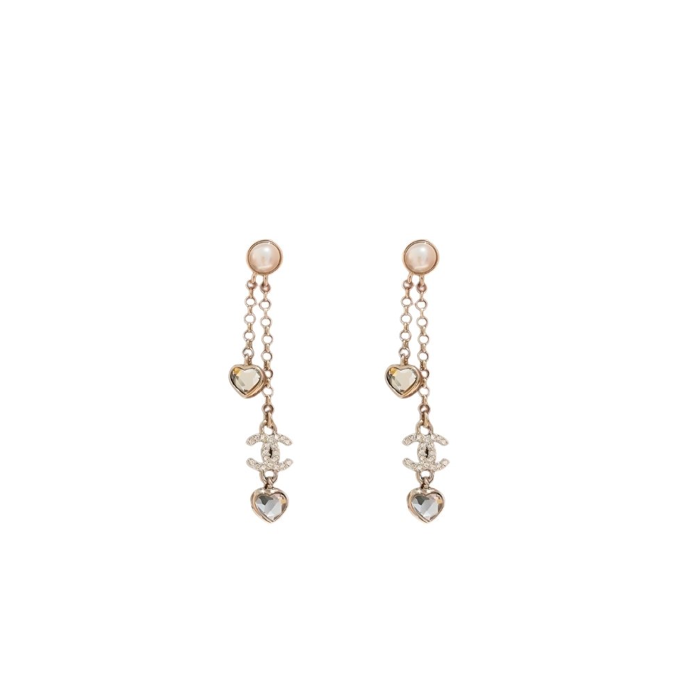 Ch**el Heart Shaped Earrings Crystal In Gold Abg245 B21749 U3282
