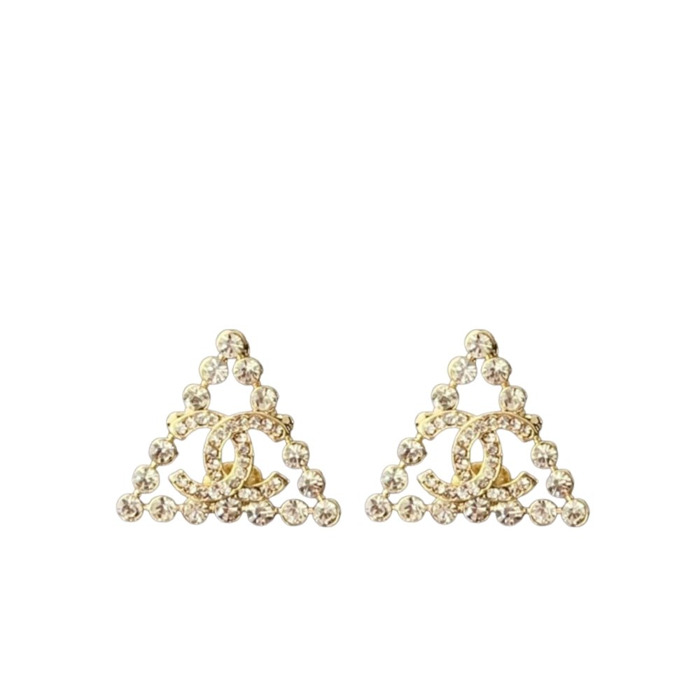 Ch**el Cc Logo With Triangular Gemstones Gold Ab2468 B010203 Nk635