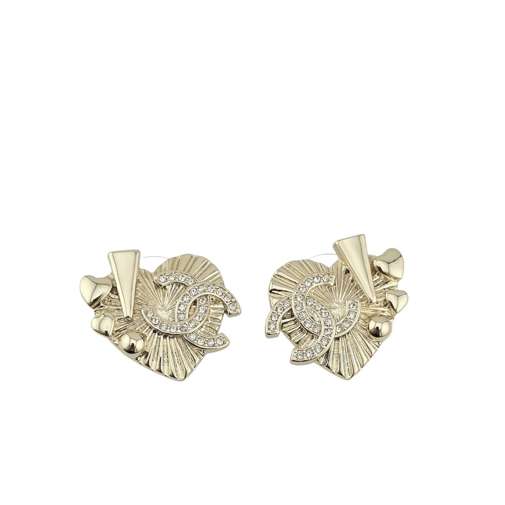 Ch**el Cc Crystal Heart Earrings Gold Abg358 B21895 U3549