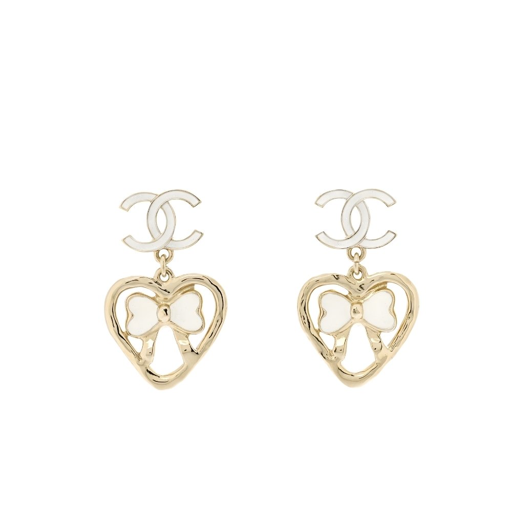 Ch**el Metal Enamel Cc Heart Drop Earrings Gold Abf305 B19851 Nafgv