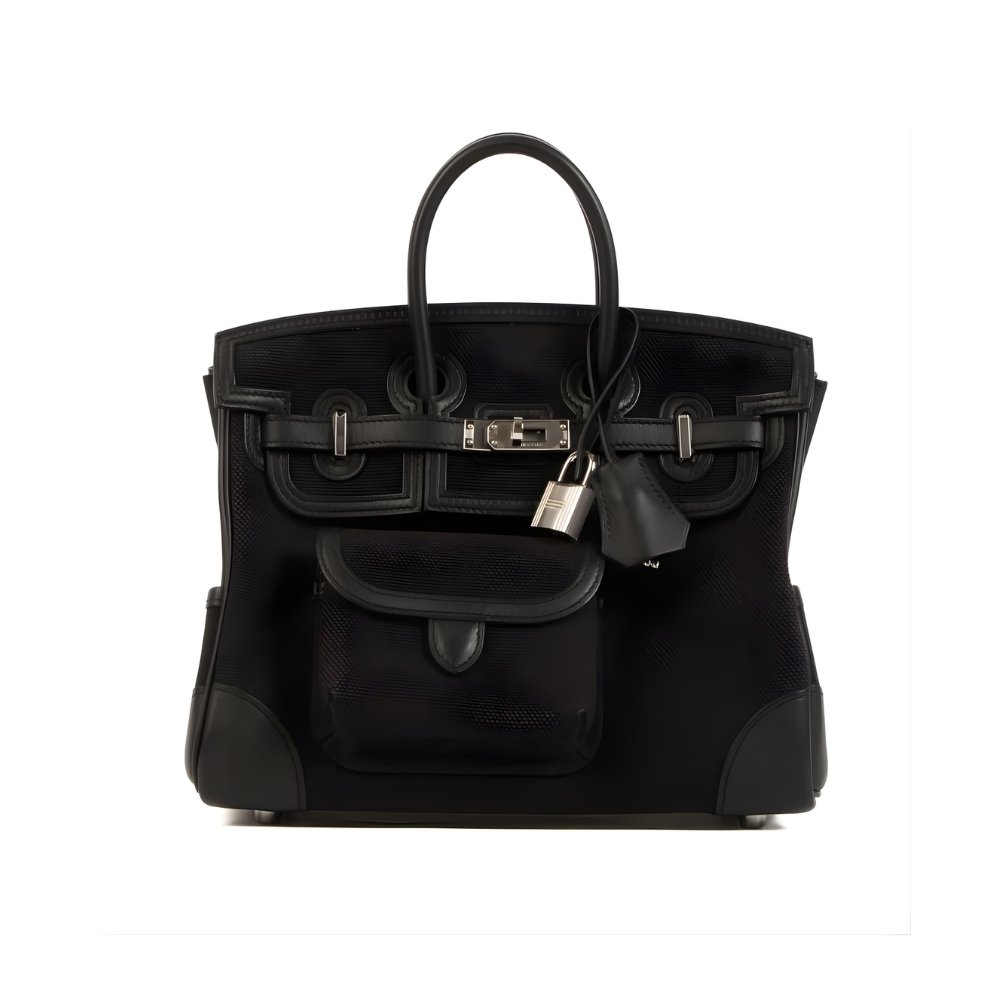 H**me5 Birkin Cargo 25 Travel Bag Black Toile Goeland 25Cm
