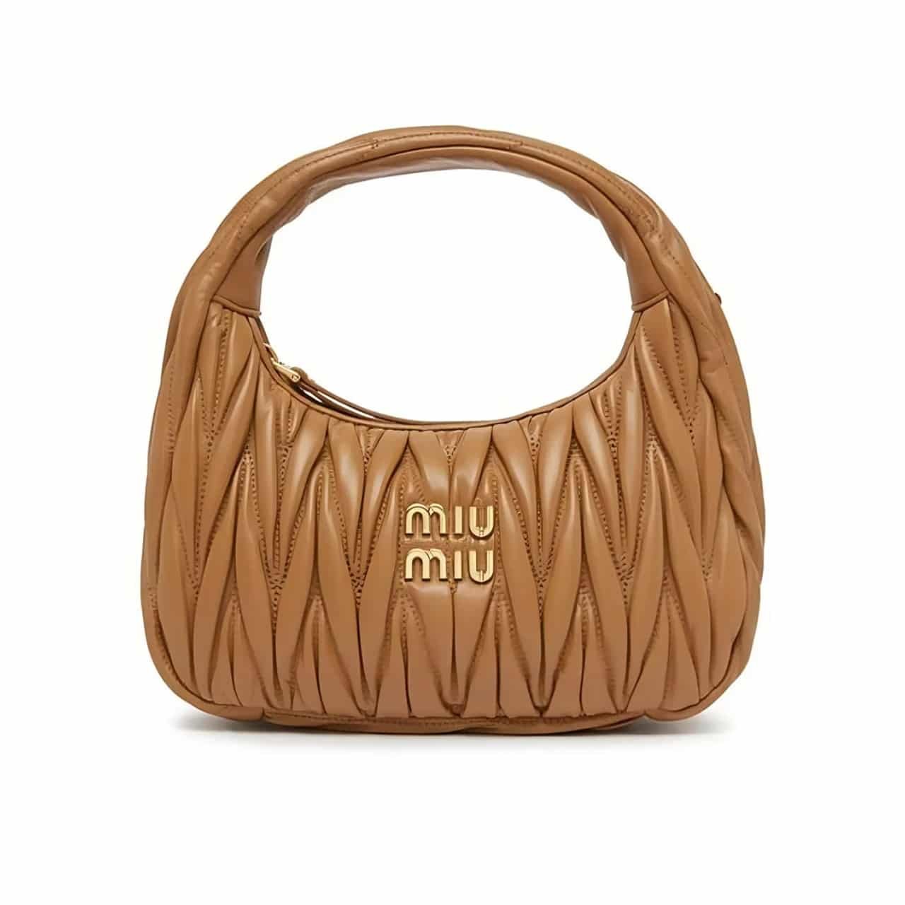 M1um1u Wander Matelassé Nappa Hobo Bag Caramel 23Cm 5Bc125 An88 F098L V Ooy