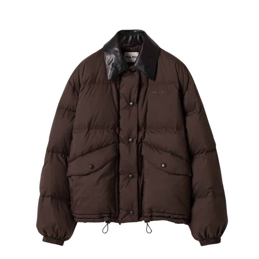 M1um1u Technical Ponge Cropped Down Jacket Brown Ml1107 15Wx F0192 S Ooo